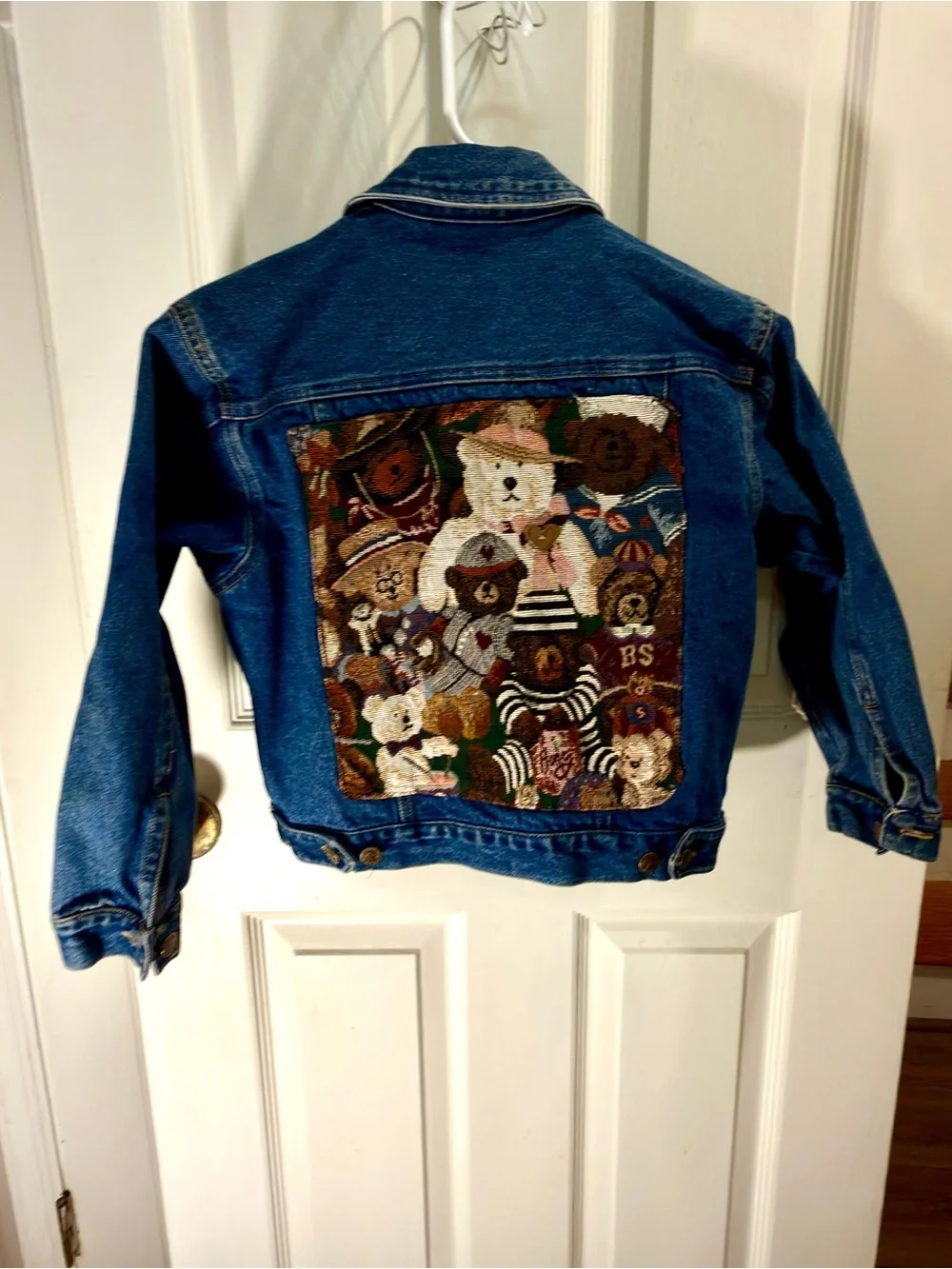 Kids Classic Dark Blue Denim Jacket with Cuddly Bear Tapestry